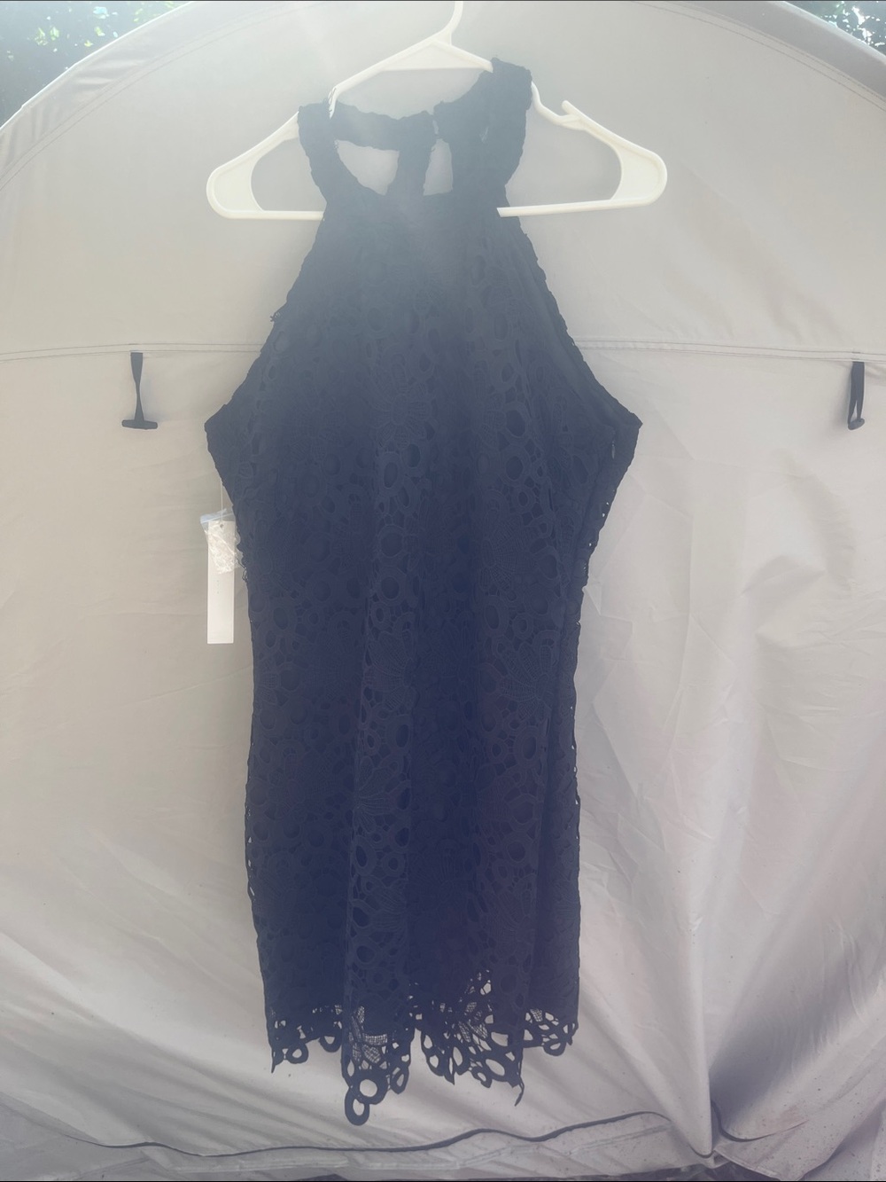 Aqua black Crochet Halter Mini Dress